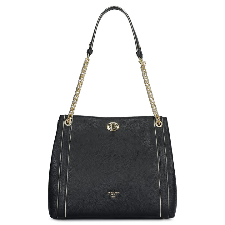 Medium Wax Leather Hobo - Black