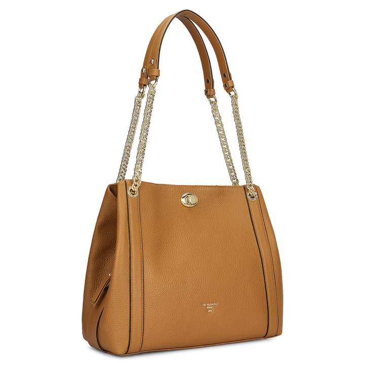 Medium Wax Leather Hobo - Caramel