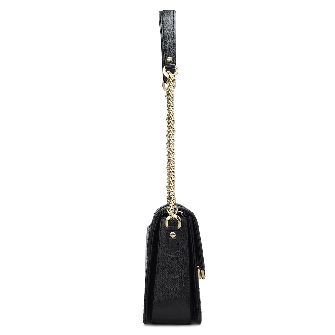 Small Croco Franzy Leather Shoulder Bag - Black