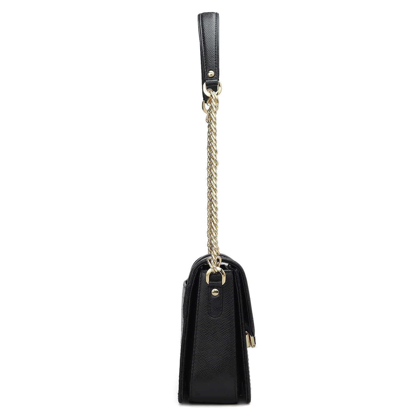 Small Croco Franzy Leather Shoulder Bag - Black