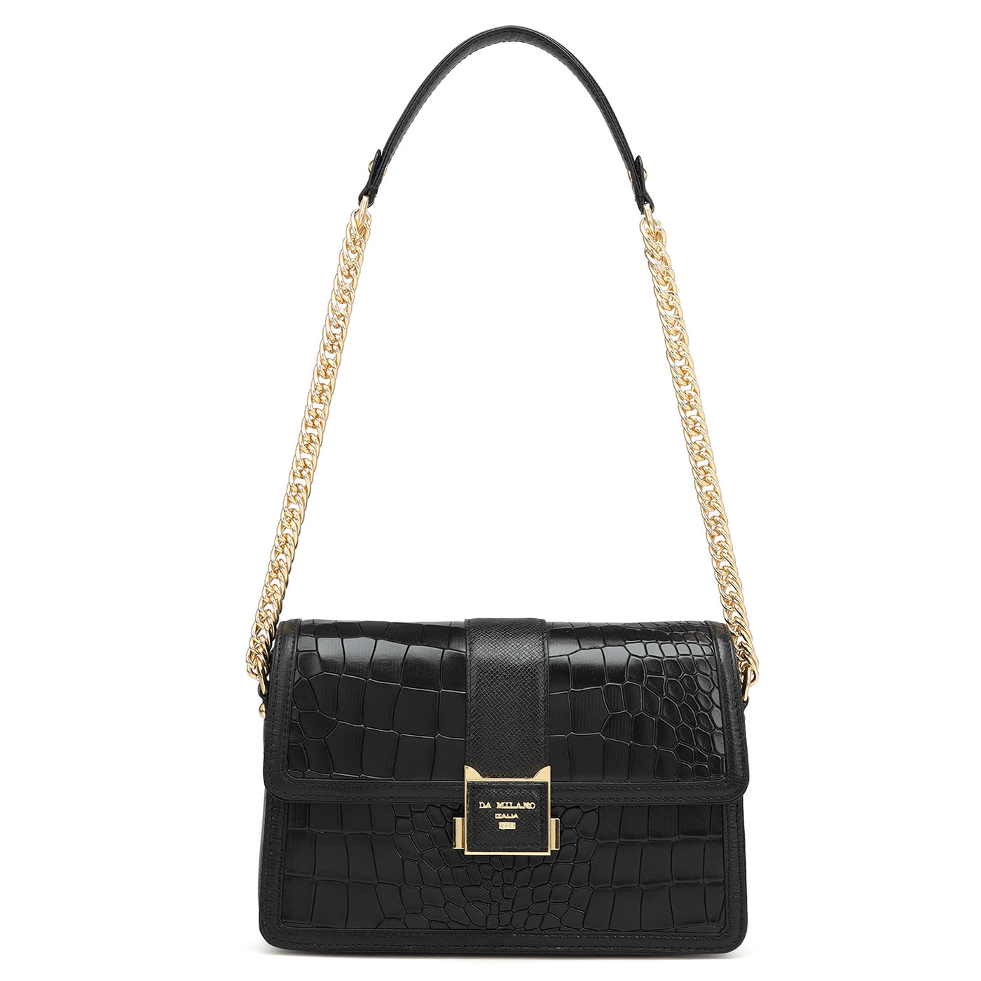Small Croco Leather Shoulder Bag Black