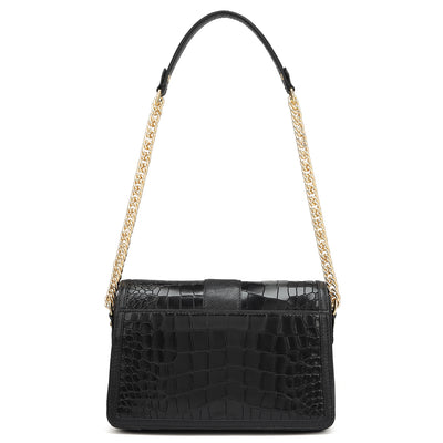 Small Croco Leather Shoulder Bag - Black