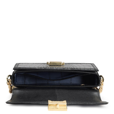 Small Croco Leather Shoulder Bag - Black