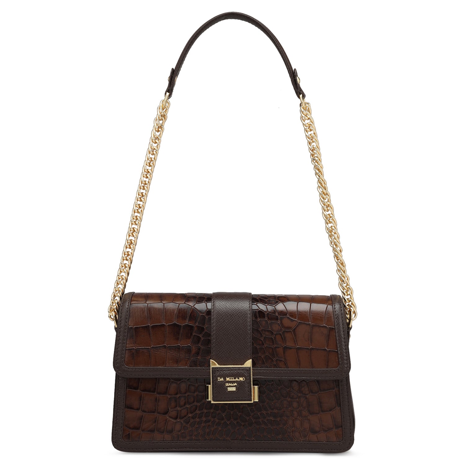 Small Croco Leather Shoulder Bag - Brown – Da Milano