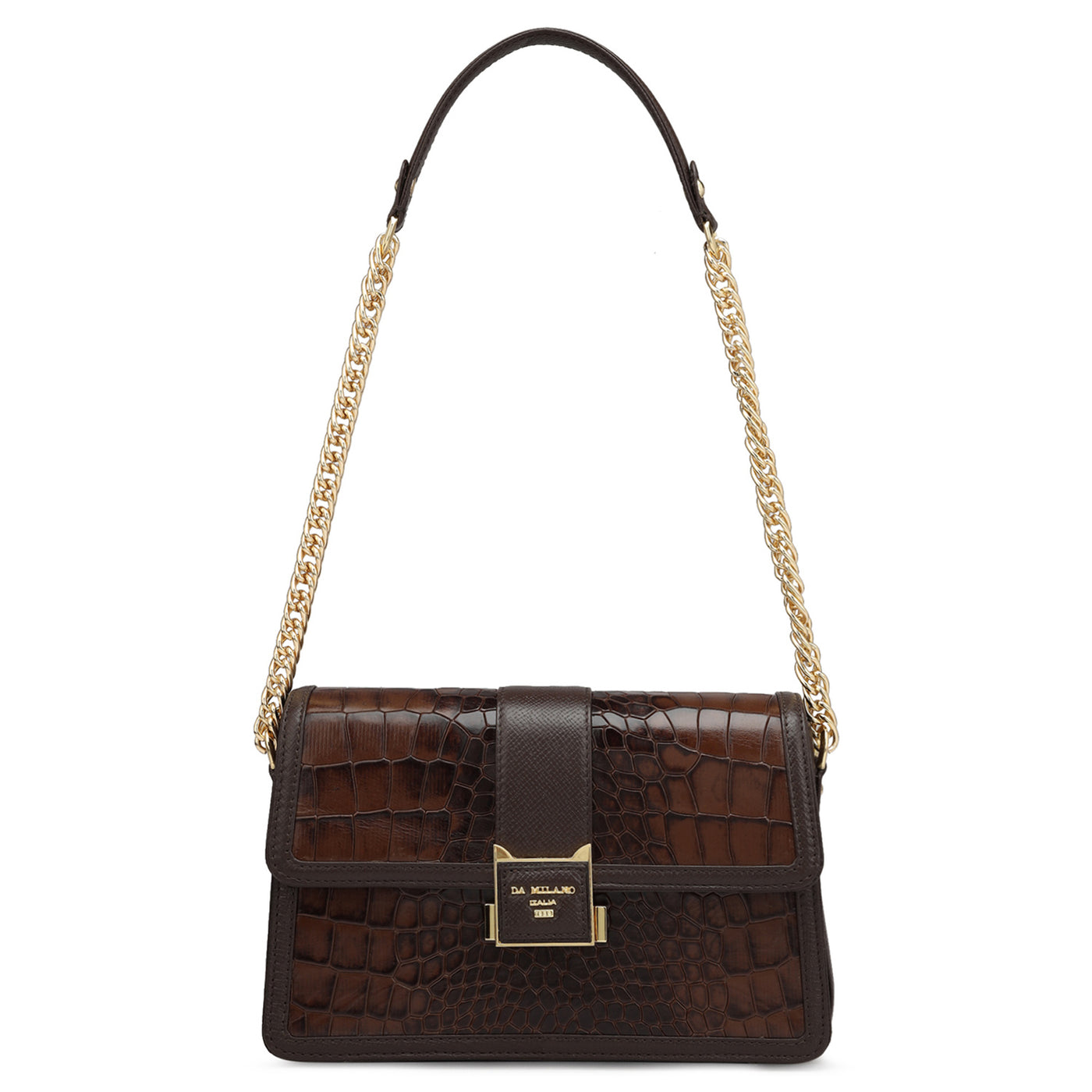 Small Croco Leather Shoulder Bag - Brown