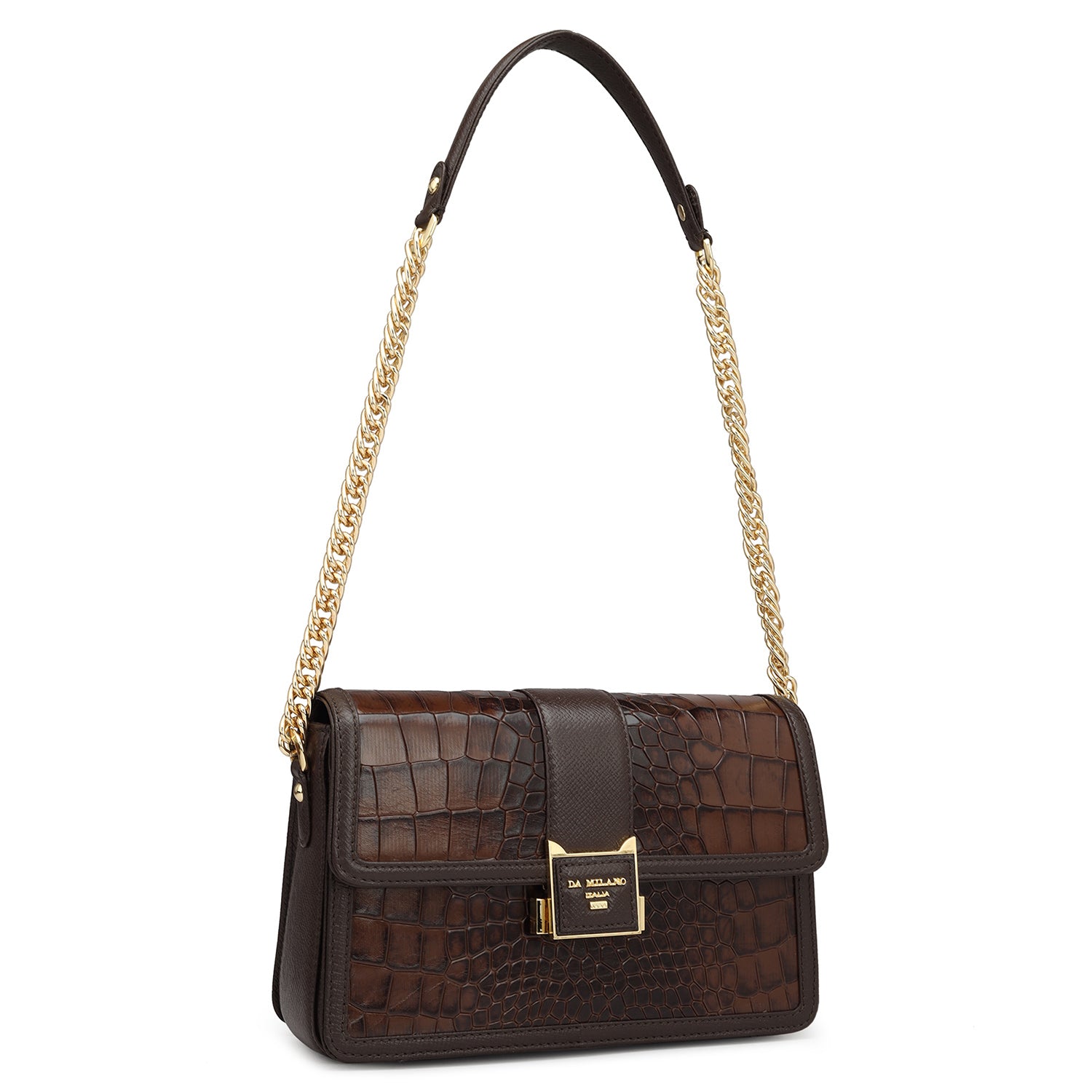 Small Croco Leather Shoulder Bag - Brown – Da Milano