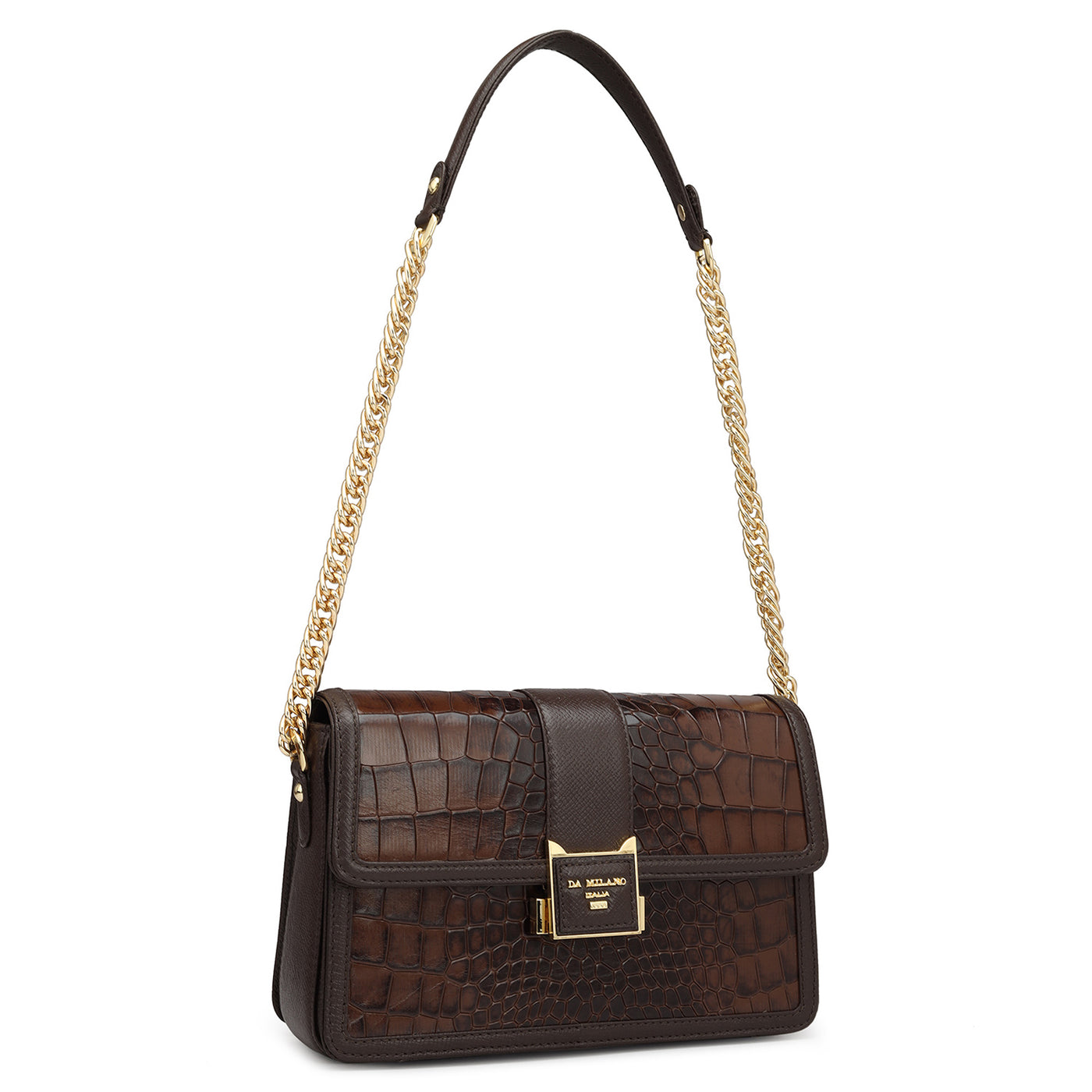 Small Croco Leather Shoulder Bag - Brown