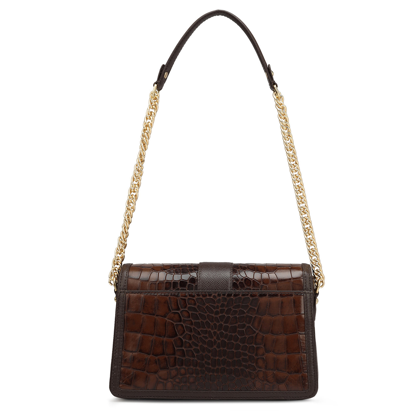 Small Croco Leather Shoulder Bag - Brown