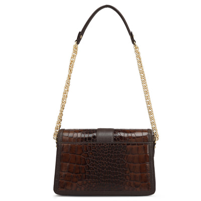 Small Croco Leather Shoulder Bag - Brown