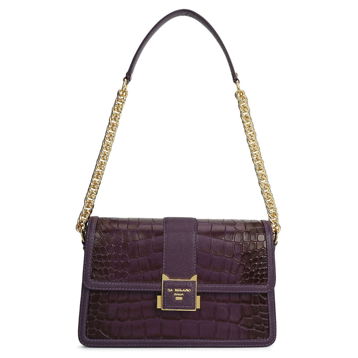 Small Croco Leather Shoulder Bag - Grapevine