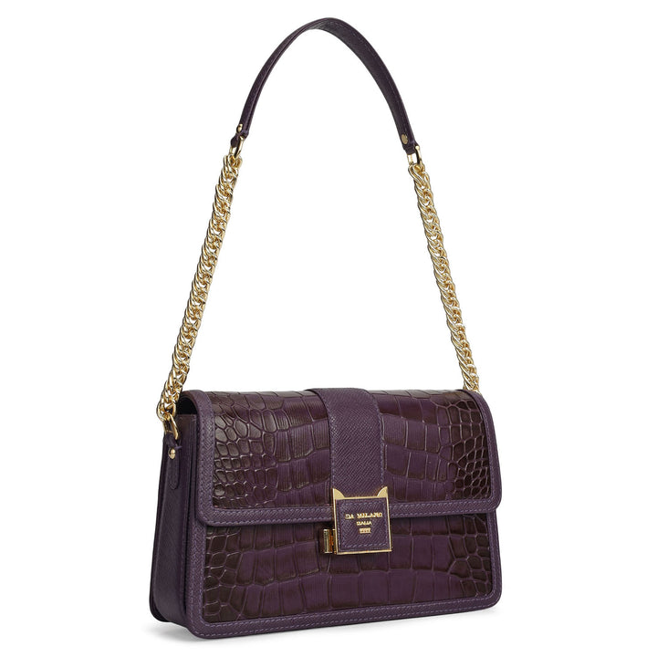 Small Croco Leather Shoulder Bag - Grapevine