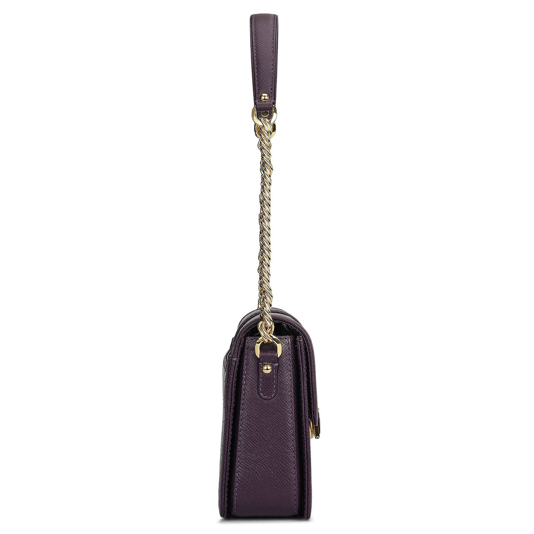 Small Croco Leather Shoulder Bag - Grapevine