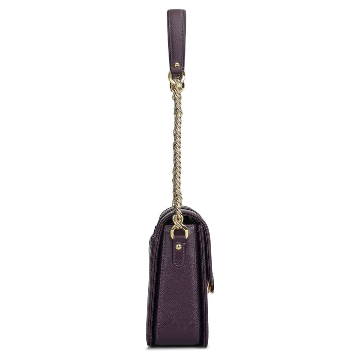 Small Croco Leather Shoulder Bag - Grapevine