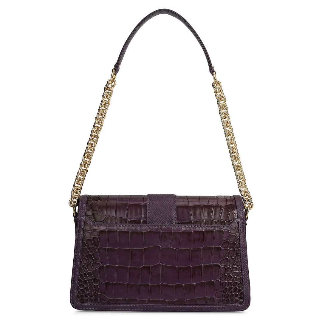 Small Croco Leather Shoulder Bag - Grapevine