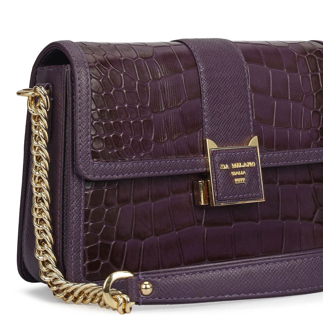 Small Croco Leather Shoulder Bag - Grapevine