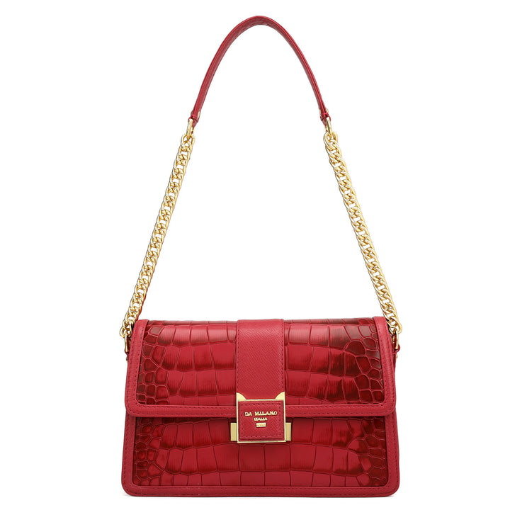 Small Croco Franzy Leather Shoulder Bag - Plumberry