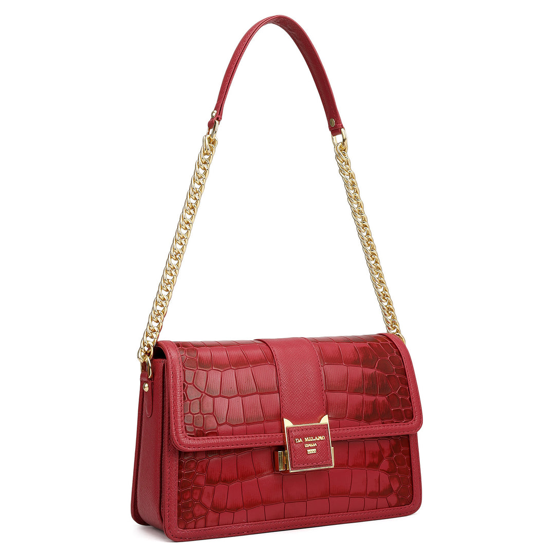 Small Croco Franzy Leather Shoulder Bag - Plumberry