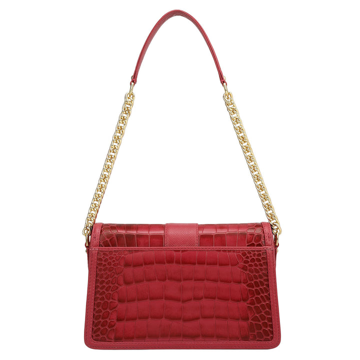 Small Croco Franzy Leather Shoulder Bag - Plumberry