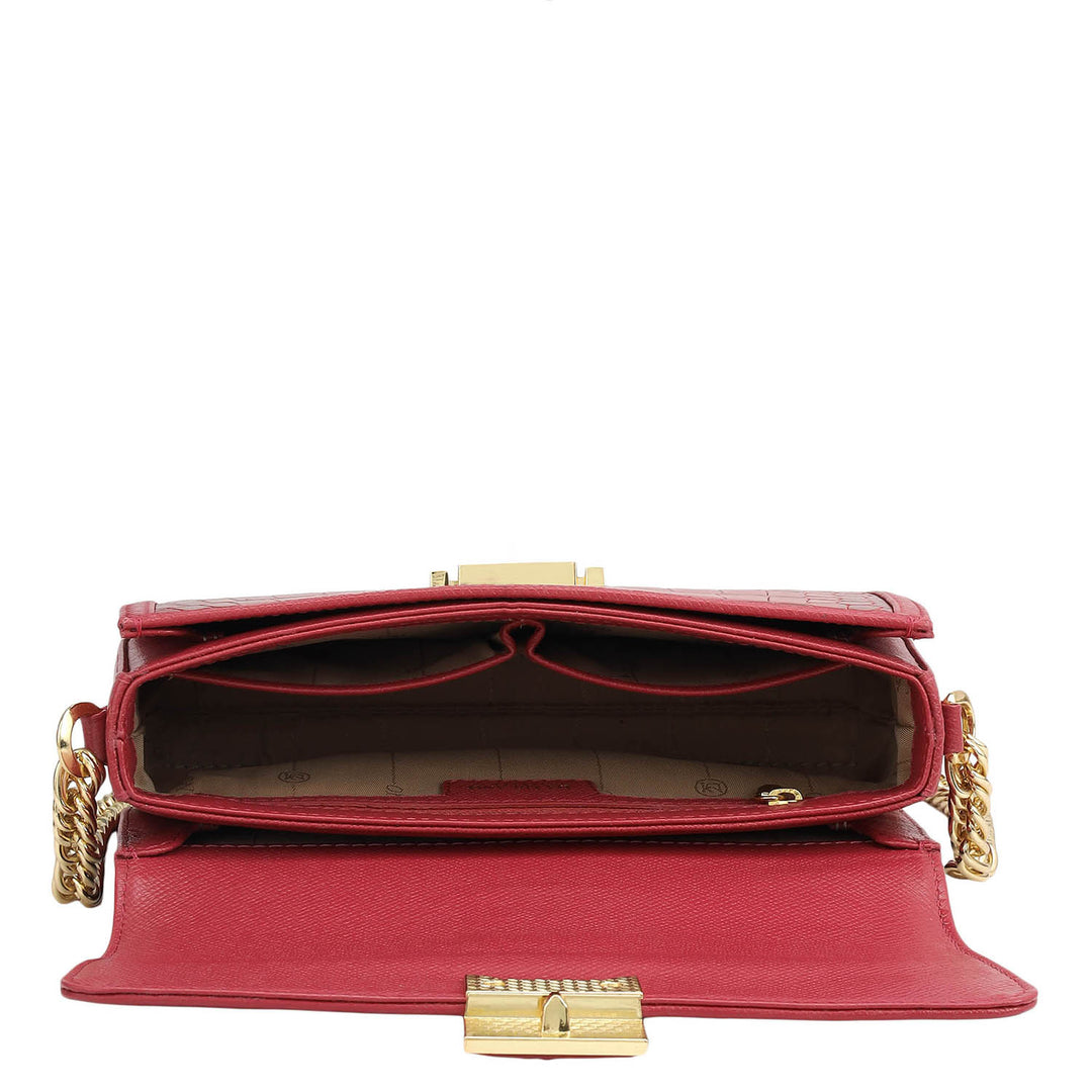 Small Croco Franzy Leather Shoulder Bag - Plumberry