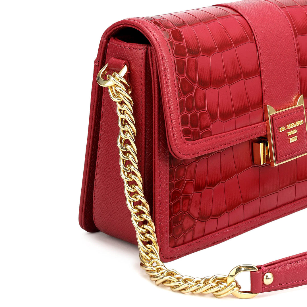 Small Croco Franzy Leather Shoulder Bag - Plumberry