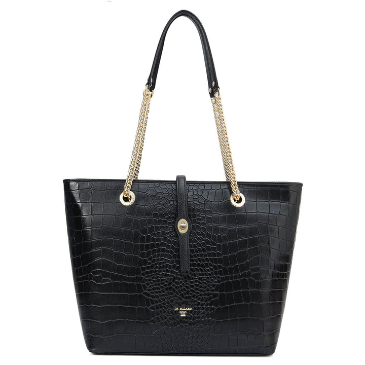 Medium Croco Leather Tote - Black