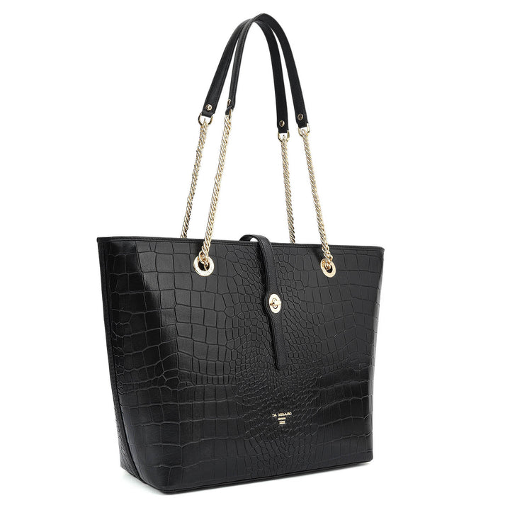 Medium Croco Leather Tote - Black