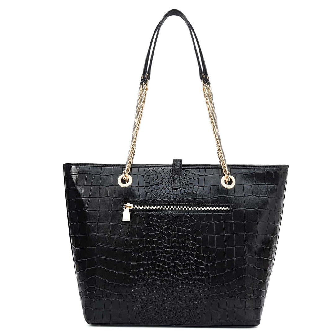 Medium Croco Leather Tote - Black