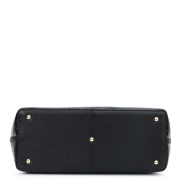 Medium Croco Leather Tote - Black