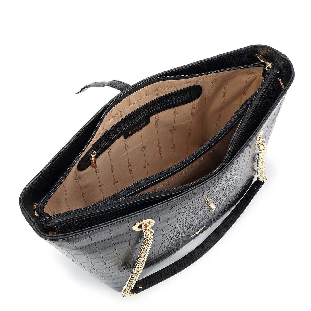 Medium Croco Leather Tote - Black