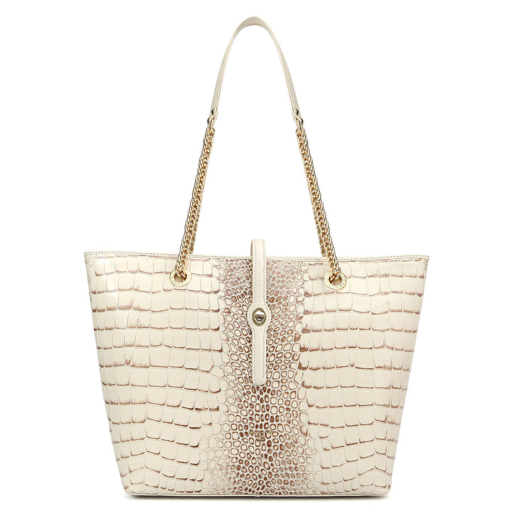 Medium Croco Leather Tote - Marshmallow