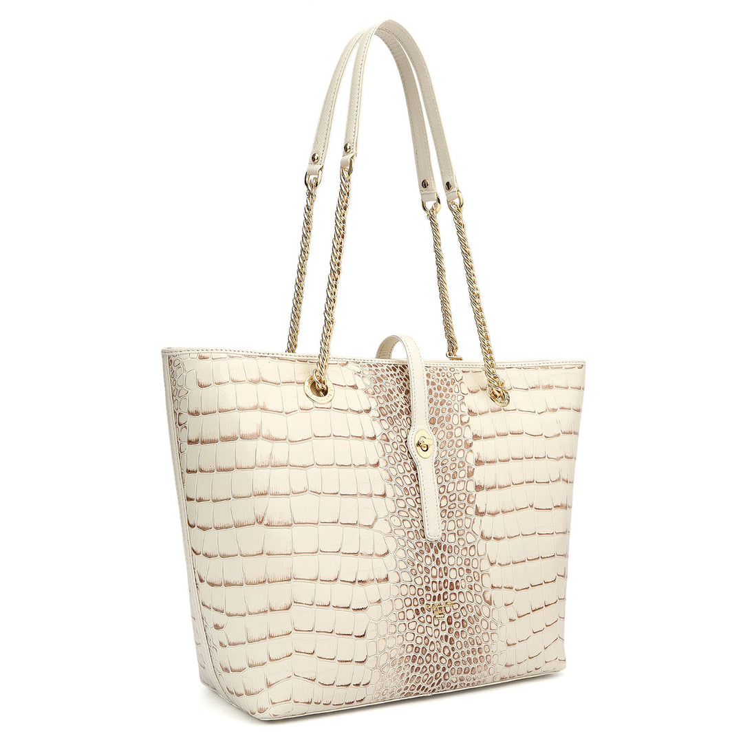 Medium Croco Leather Tote - Marshmallow