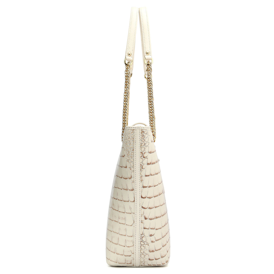 Medium Croco Leather Tote - Marshmallow