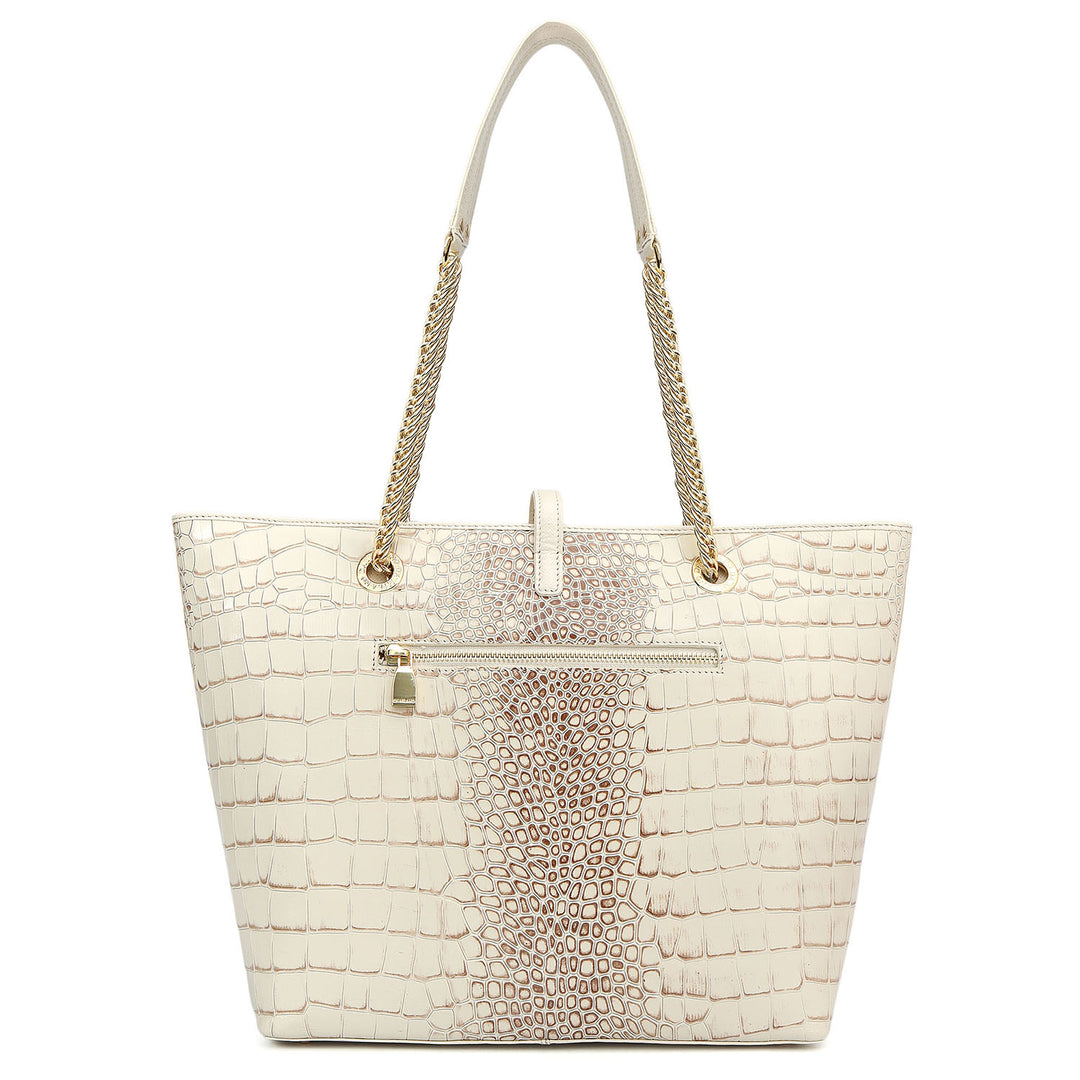 Medium Croco Leather Tote - Marshmallow