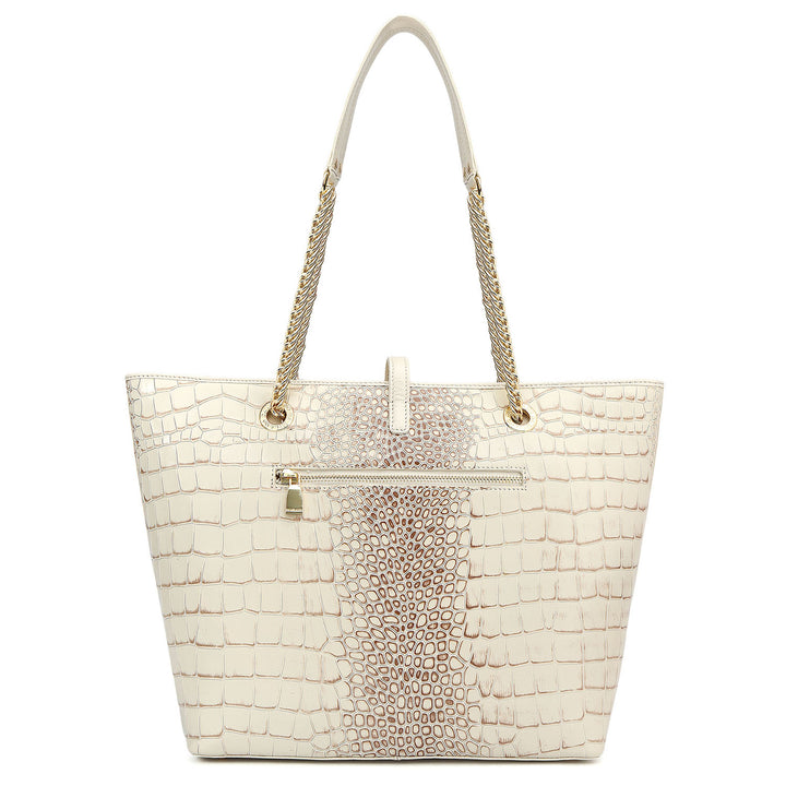 Medium Croco Leather Tote - Marshmallow