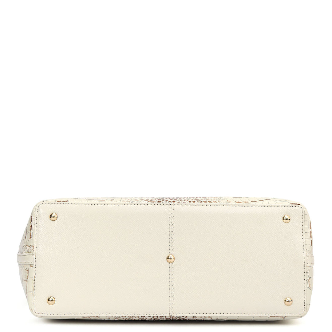 Medium Croco Leather Tote - Marshmallow