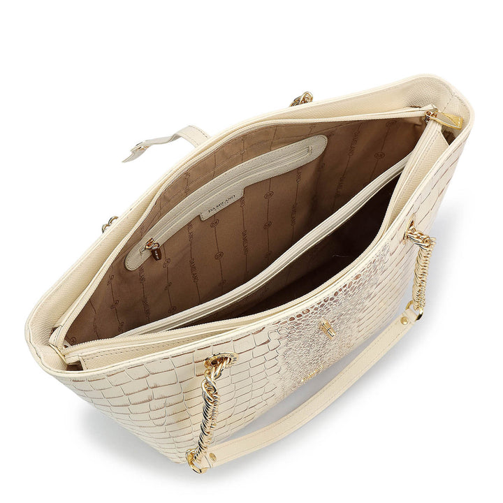 Medium Croco Leather Tote - Marshmallow