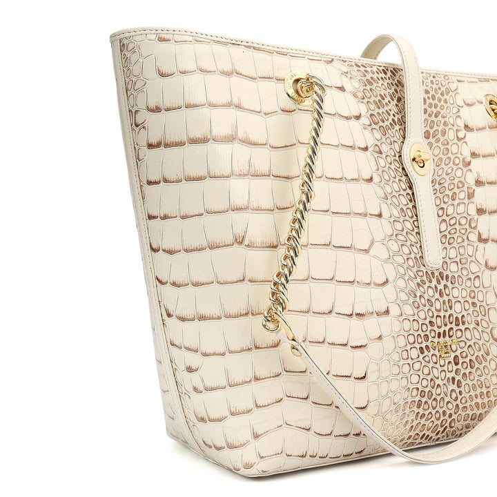 Medium Croco Leather Tote - Marshmallow