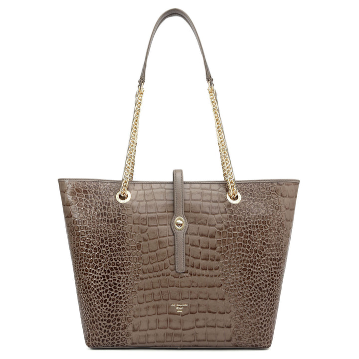 Medium Croco Leather Tote - Smoke Grey