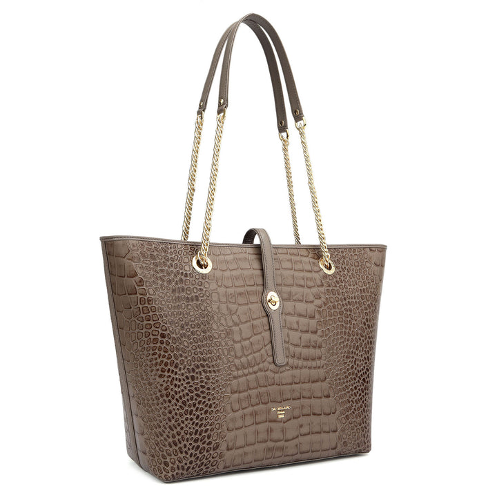 Medium Croco Leather Tote - Smoke Grey