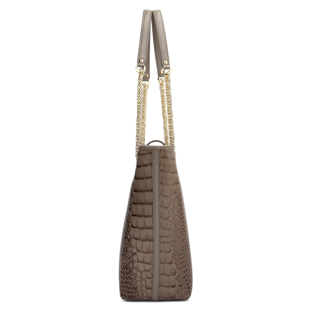 Medium Croco Leather Tote - Smoke Grey