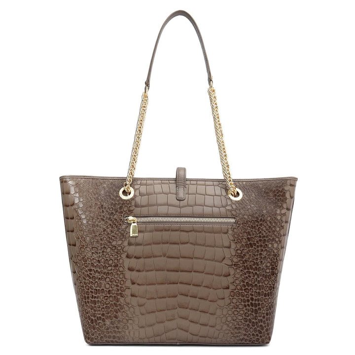 Medium Croco Leather Tote - Smoke Grey