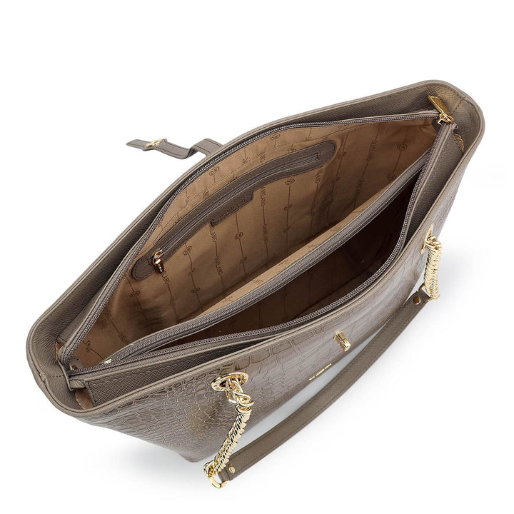 Medium Croco Leather Tote - Smoke Grey