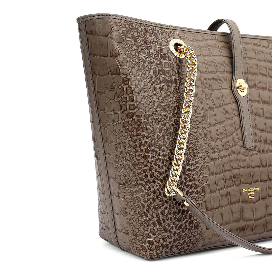 Medium Croco Leather Tote - Smoke Grey