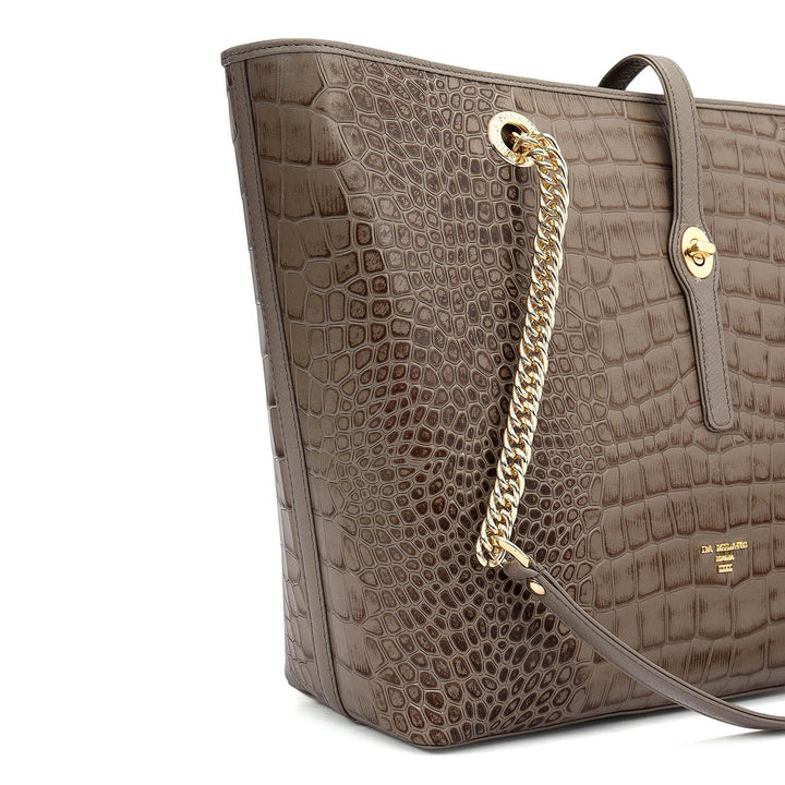 Medium Croco Leather Tote - Smoke Grey