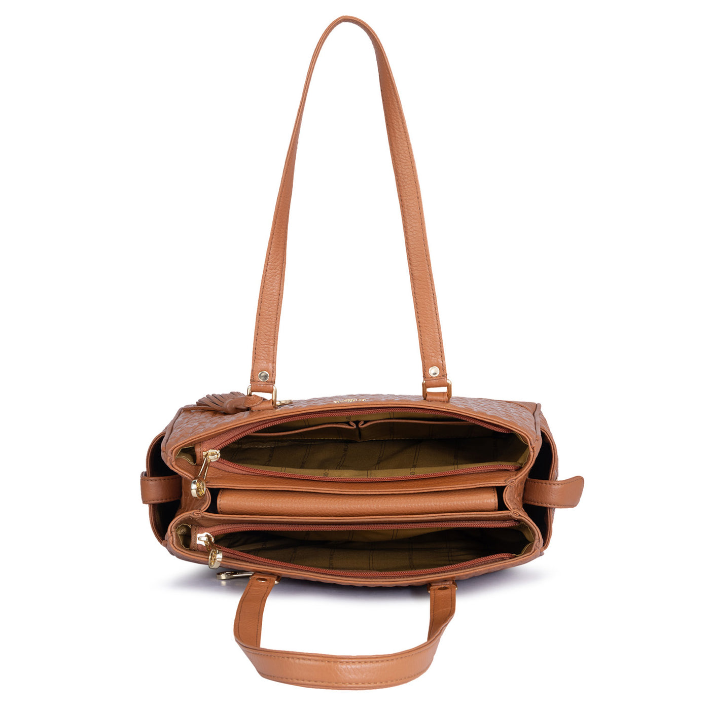 Medium Monogram Leather Shoulder Bag - Caramel