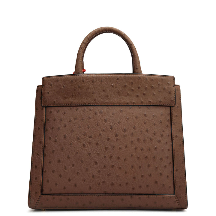 Small Ostrich Leather Book Tote - Mocha