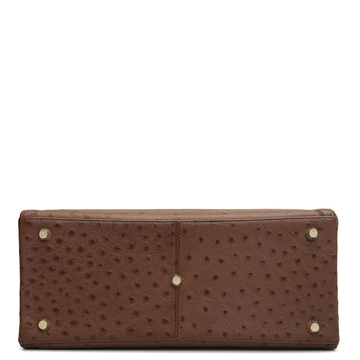 Small Ostrich Leather Book Tote - Mocha