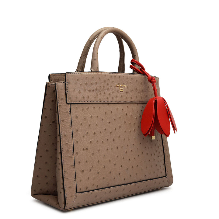 Small Ostrich Leather Book Tote - Slate