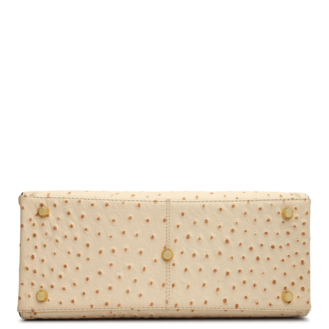 Small Ostrich Leather Book Tote - Vanilla