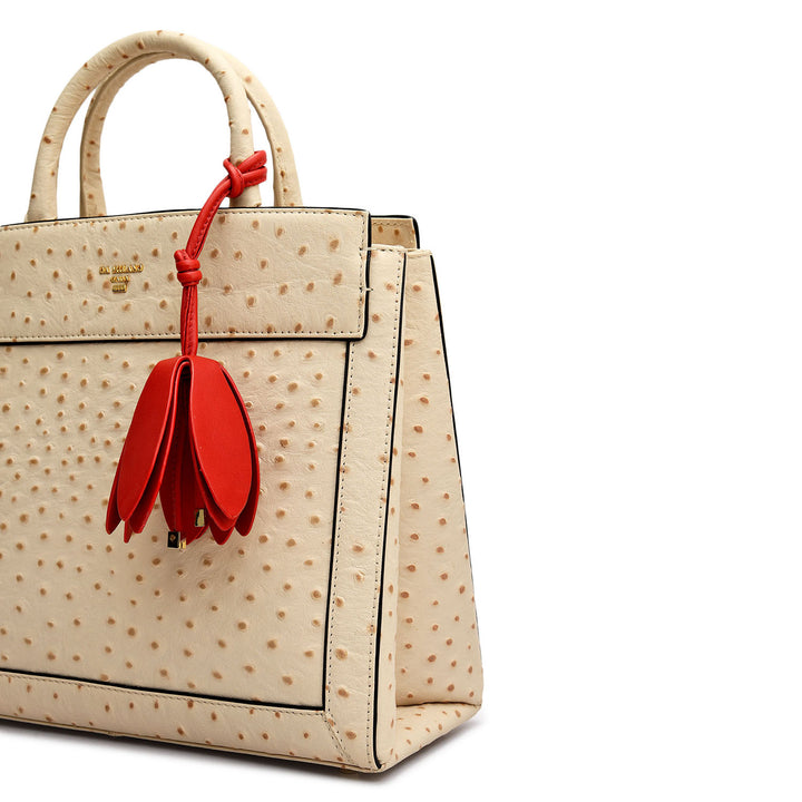 Small Ostrich Leather Book Tote - Vanilla